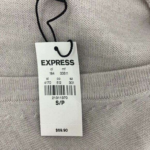 Express Men's Merino Wool Sweater Size S NWT V-Neck Oatmeal Extra Fine Wool - Picture 15 of 16